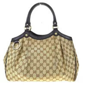Gucci GG Canvas Leather Handbag Brown
